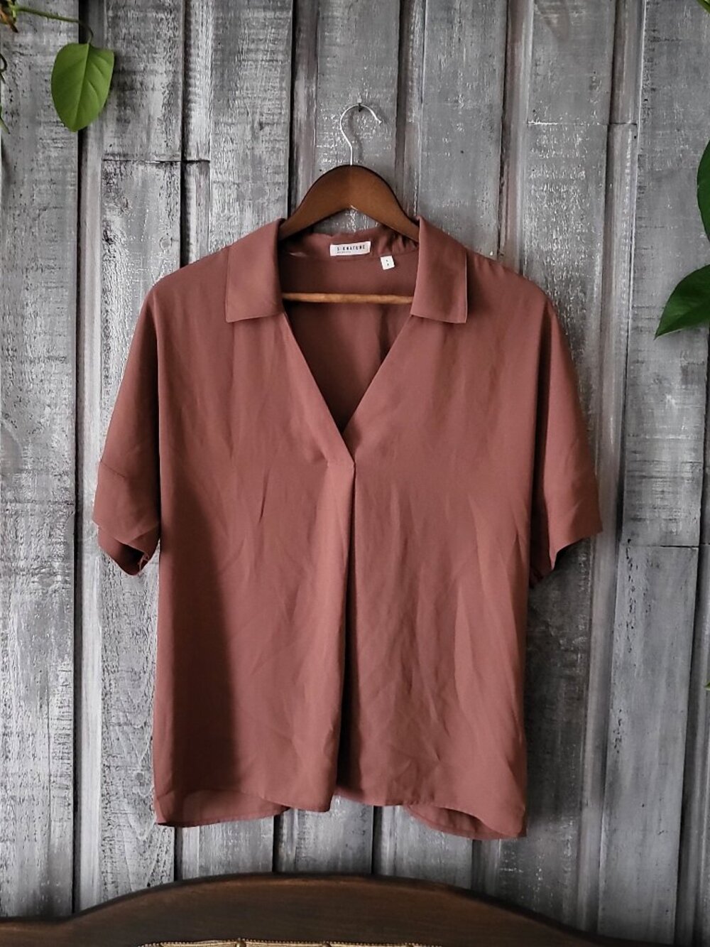 Terracotta Brown V-Neck Blouse Top Small